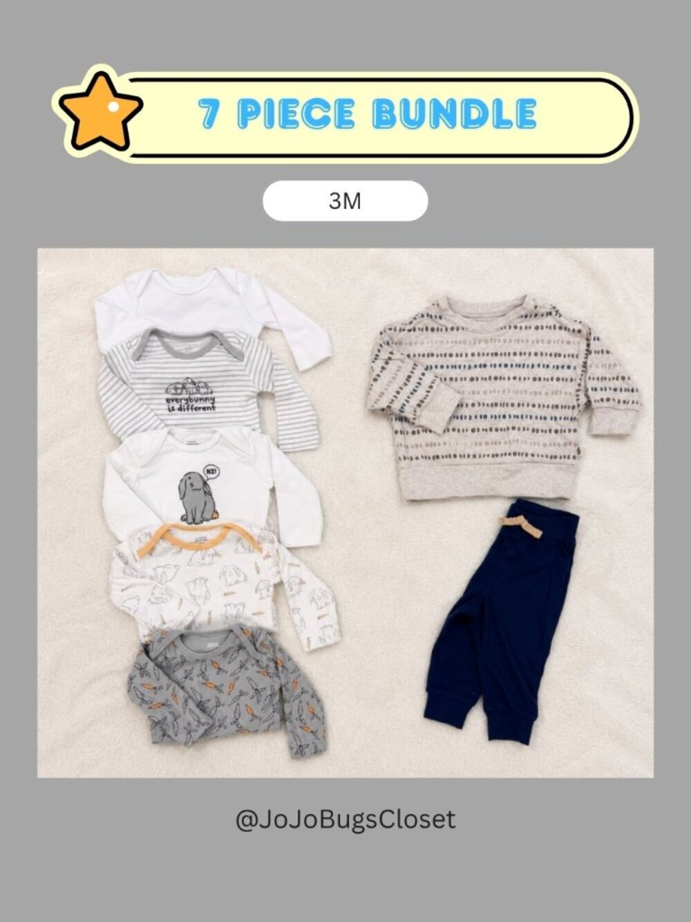 Baby Boy 3M Clothes Bundle | 7 Pieces | Amazon Essentials, Carter's & Easy Peasy